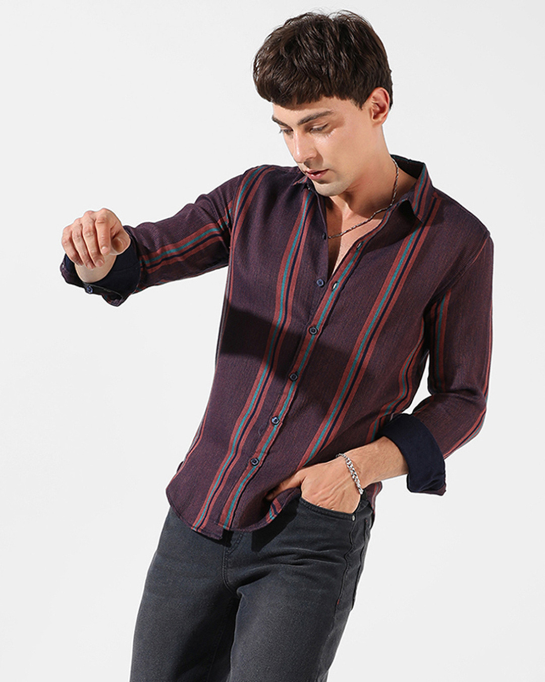 Maroon striped shirt mens hotsell