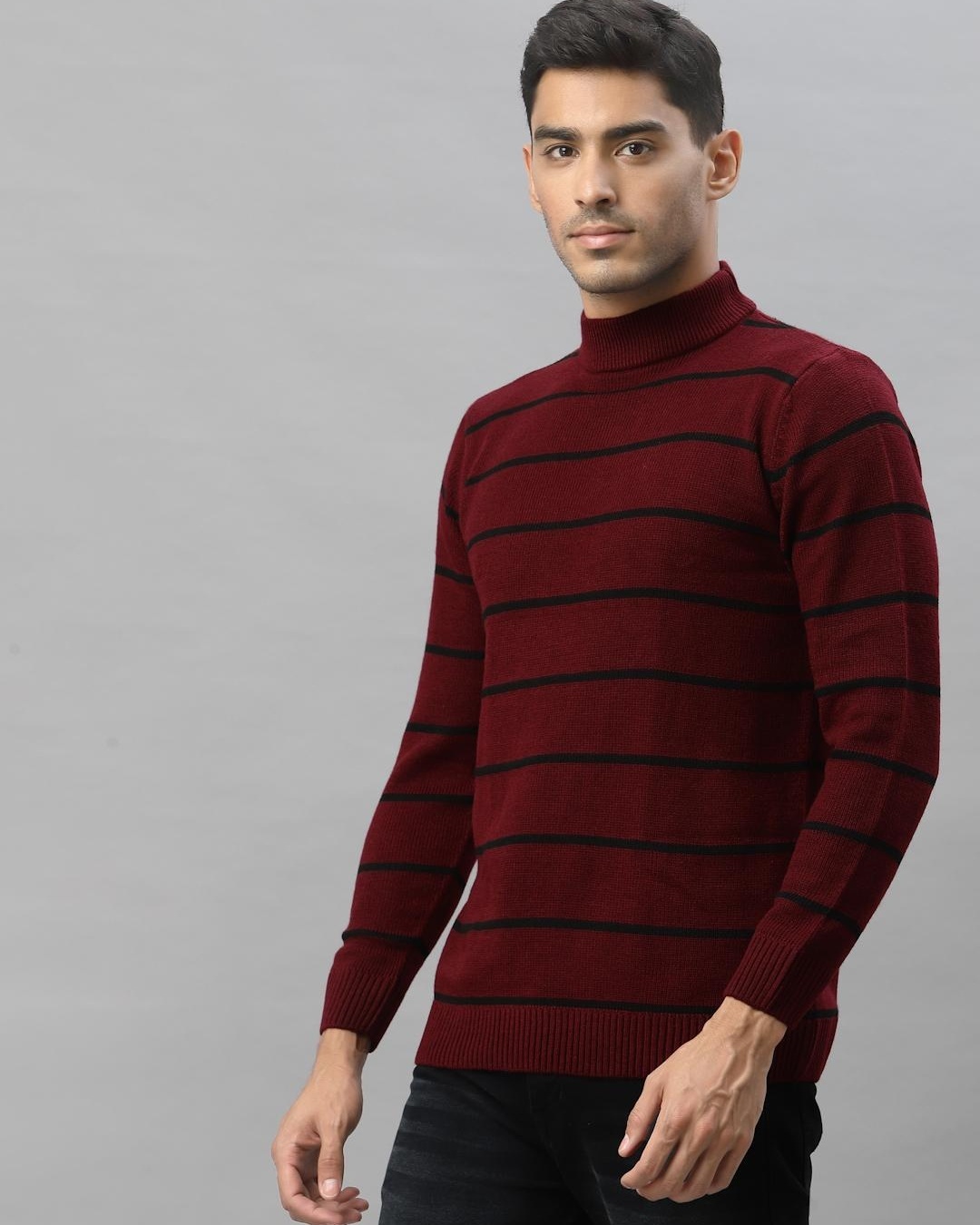 Shop Men's Maroon Striped Sweater-Back