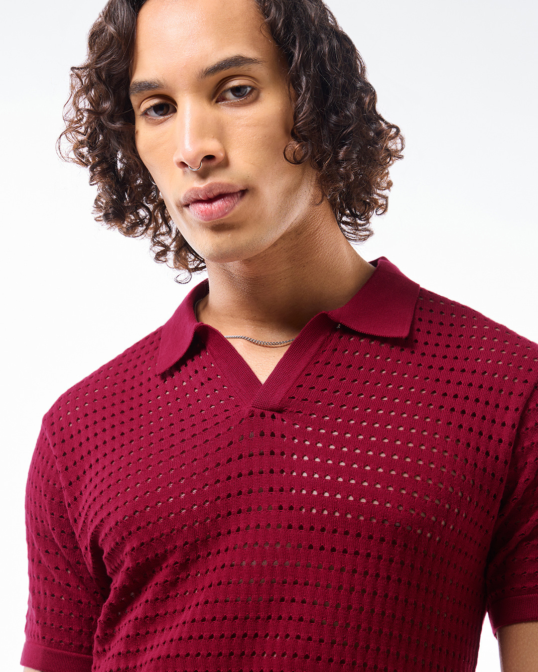 Buy Men's Maroon Textured Flatknit Polo T-shirt Online at Bewakoof