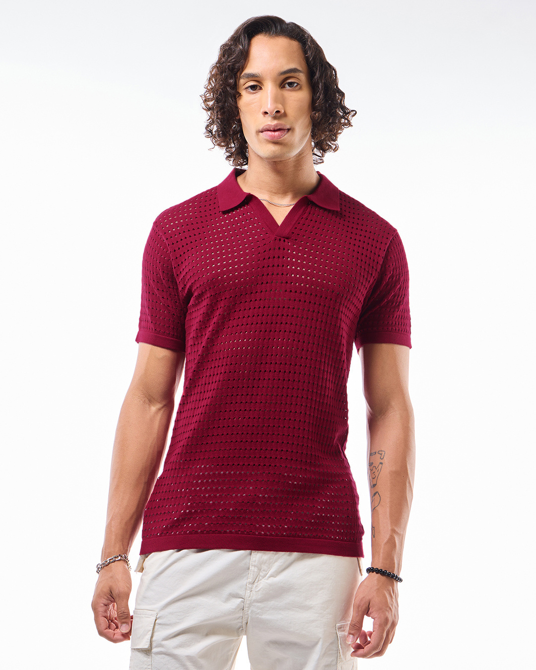 Shop Men's Maroon Flatknit Polo T-shirt-Back