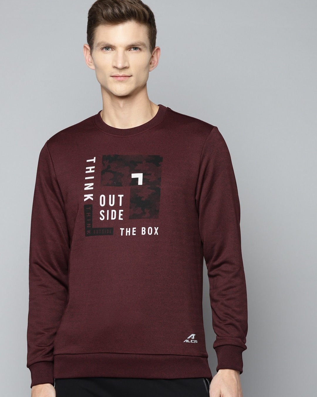 Shop Men's Maroon Think Outside The Box Typography Sweatshirt-Back