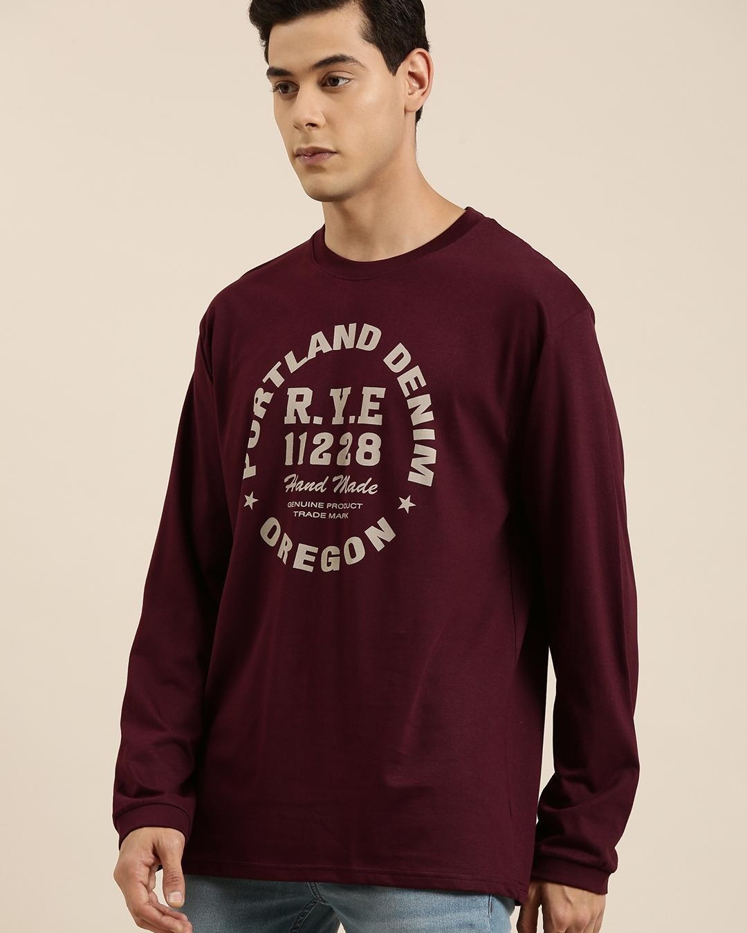 Shop Men's Maroon Typography Oversized T-shirt-Back