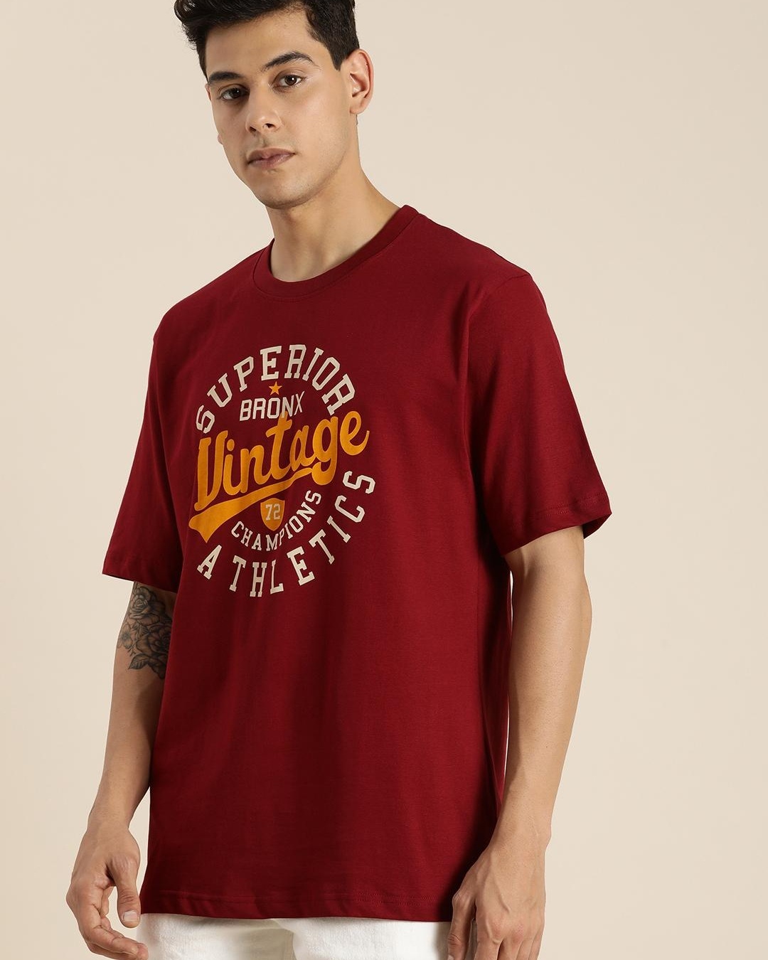Shop Men's Maroon Vintage Typography Oversized T-shirt-Back