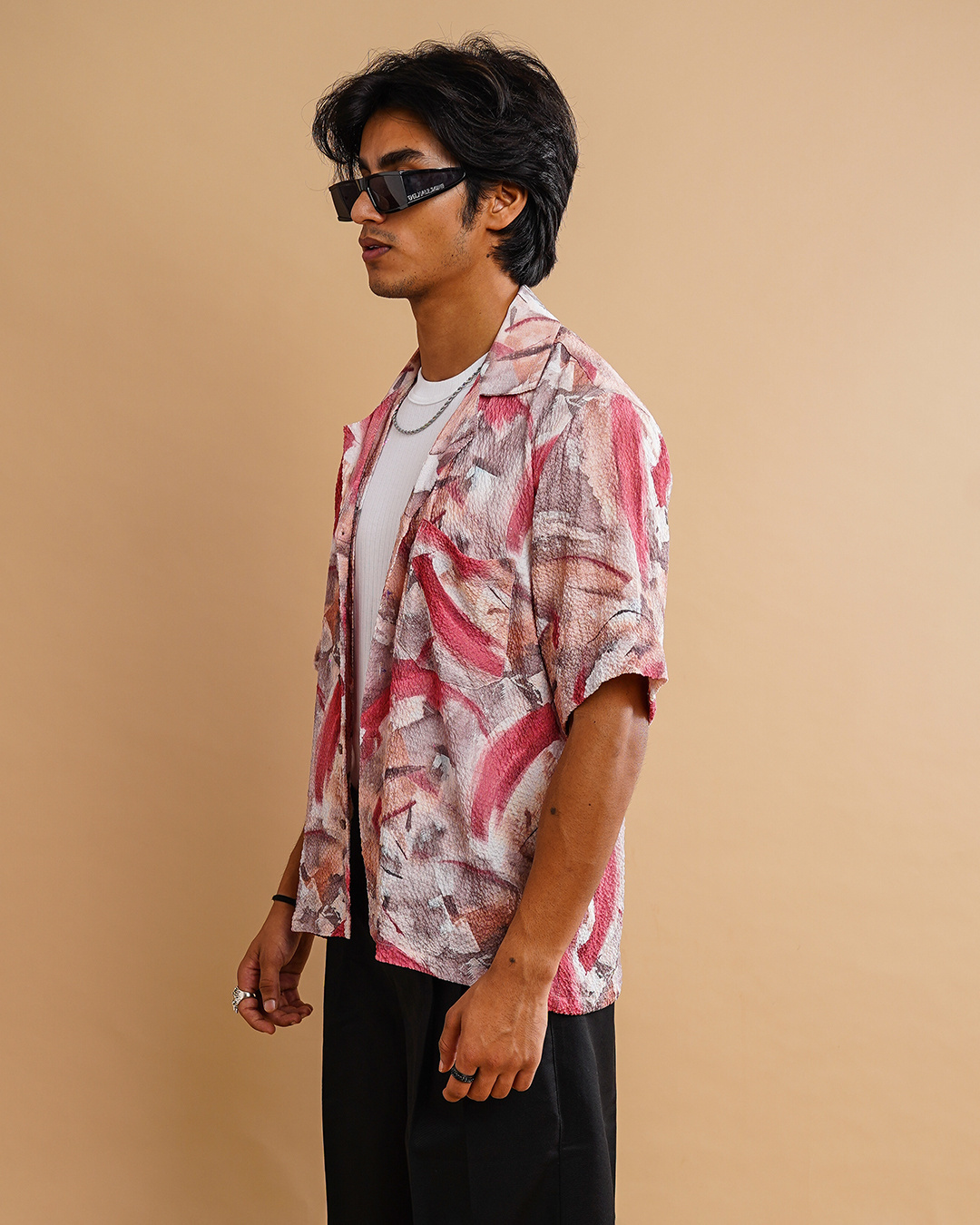 Shop Men's Maroon & White Abstract Printed Oversized Shirt-Back