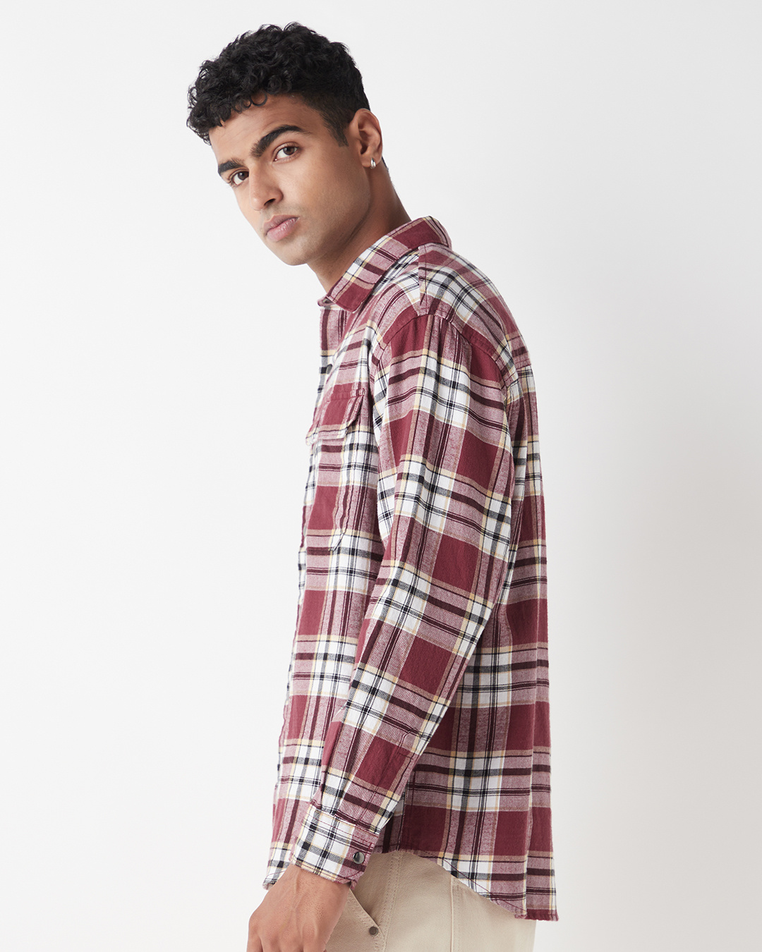 Shop Men's Maroon & White Checked Oversized Shirt-Back