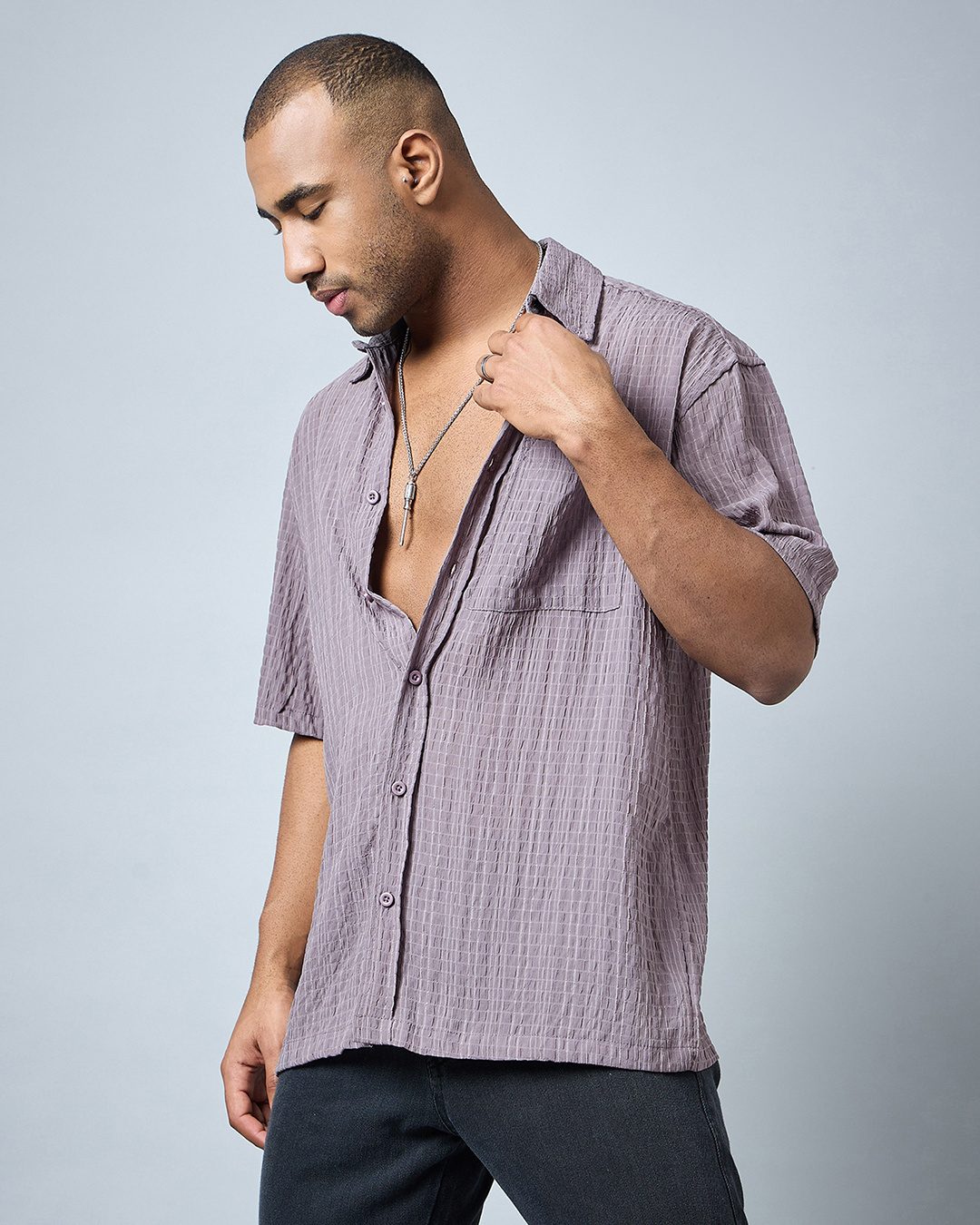 Shop Men's Mauve Oversized Textured Shirt-Back