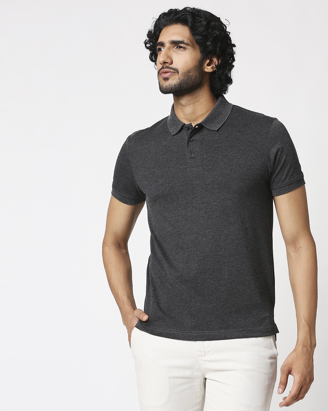 Shop Men's Melange Polo T-Shirt-Back