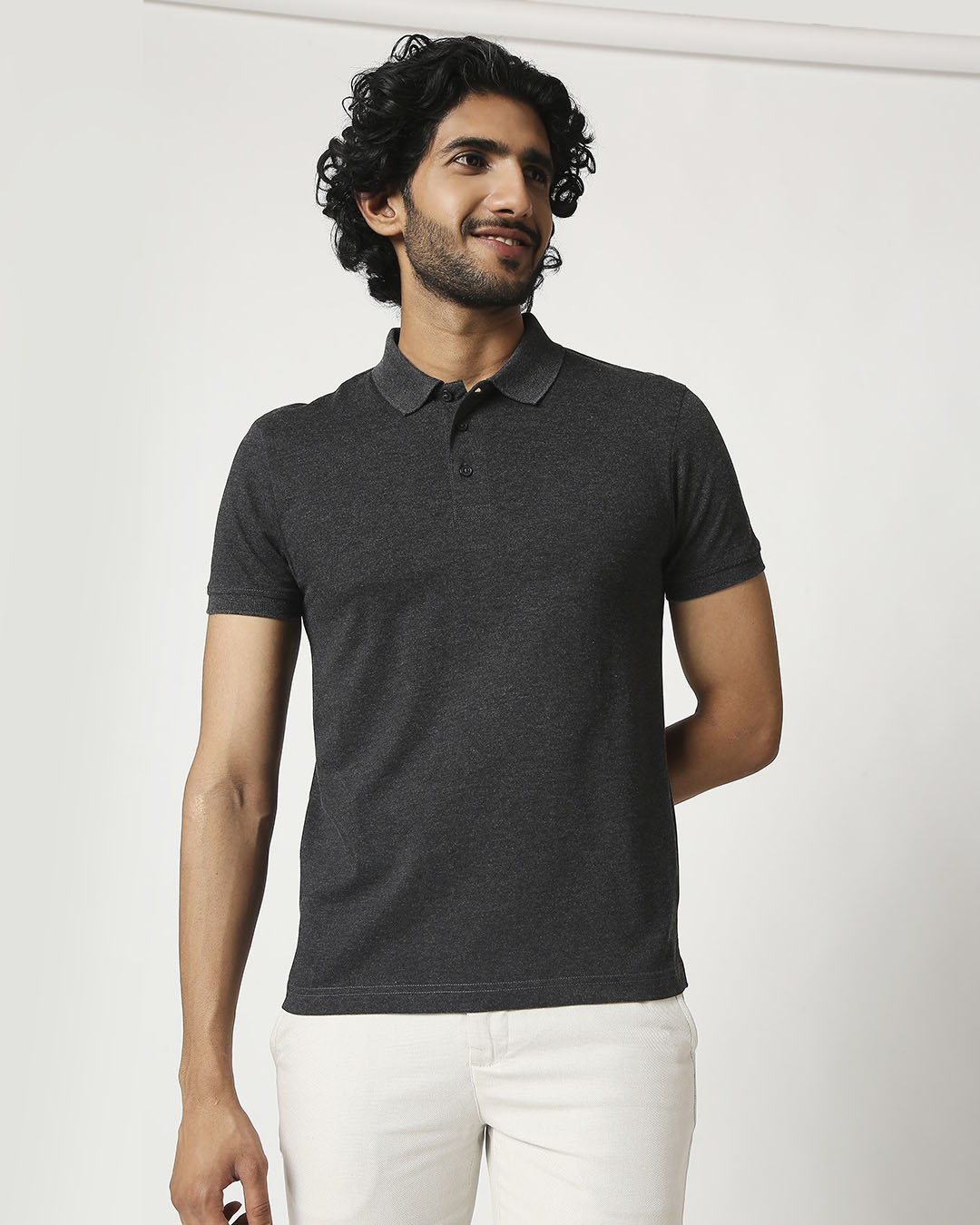 

Men' Melange Polo T-Shirt Men' Plain Melange Polo Bewakoof.com, Grey