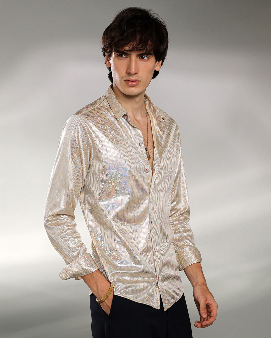 Shop Men's Metallic Beige All Over Printed Shirt-Back