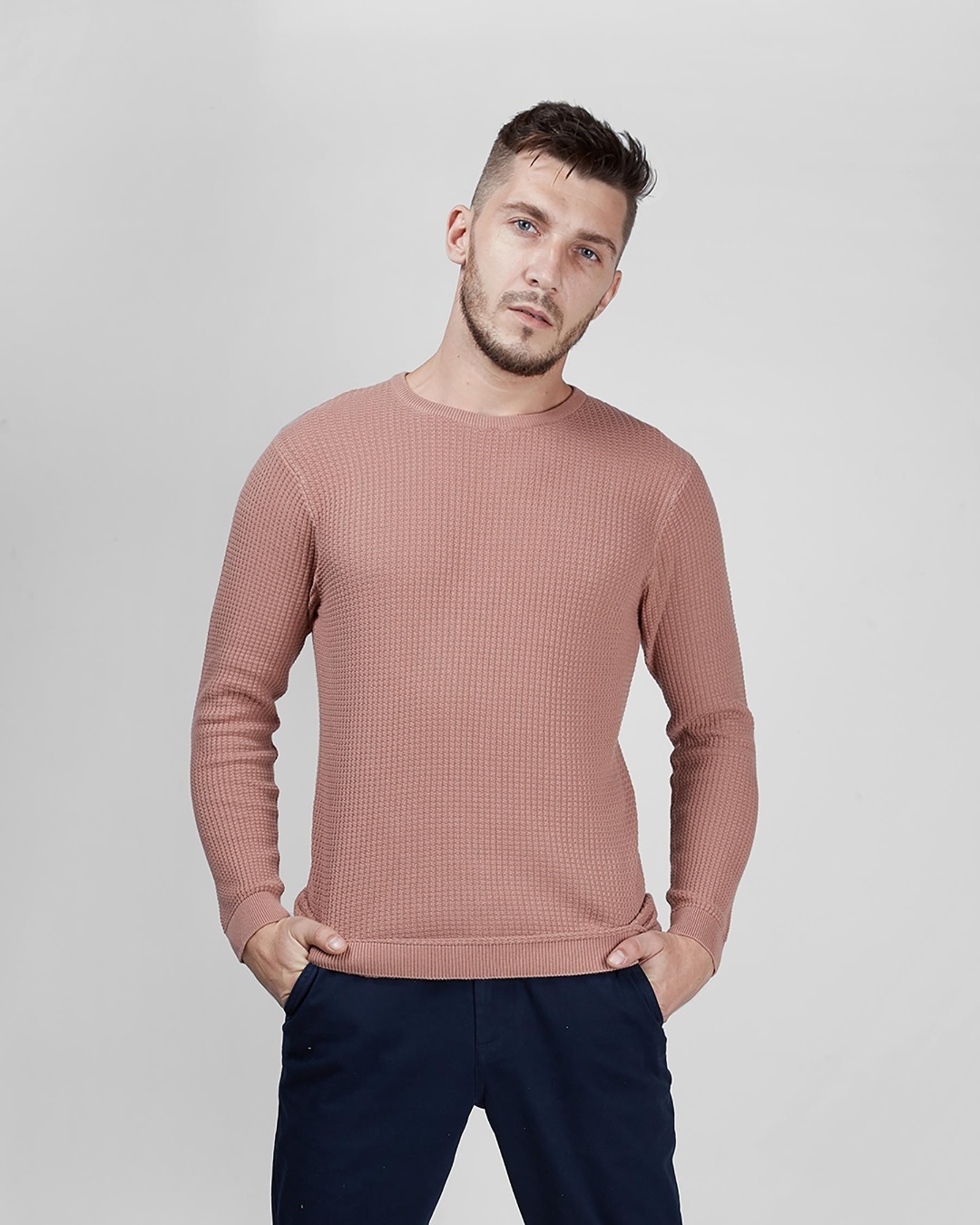 Shop Men's Mexican Pink Waffle Slim Fit Sweater-Back