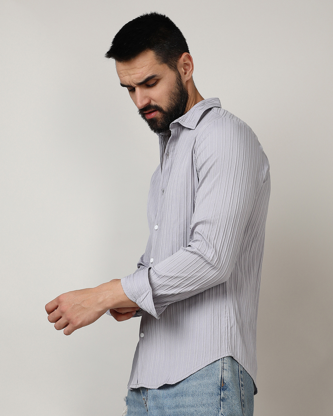 Shop Men's Moon Grey Textured Shirt-Back