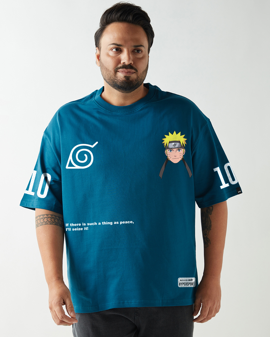 Shop Men's Morrocan Blue Naruto Graphic Printed Oversized Plus Size T-shirt-Back
