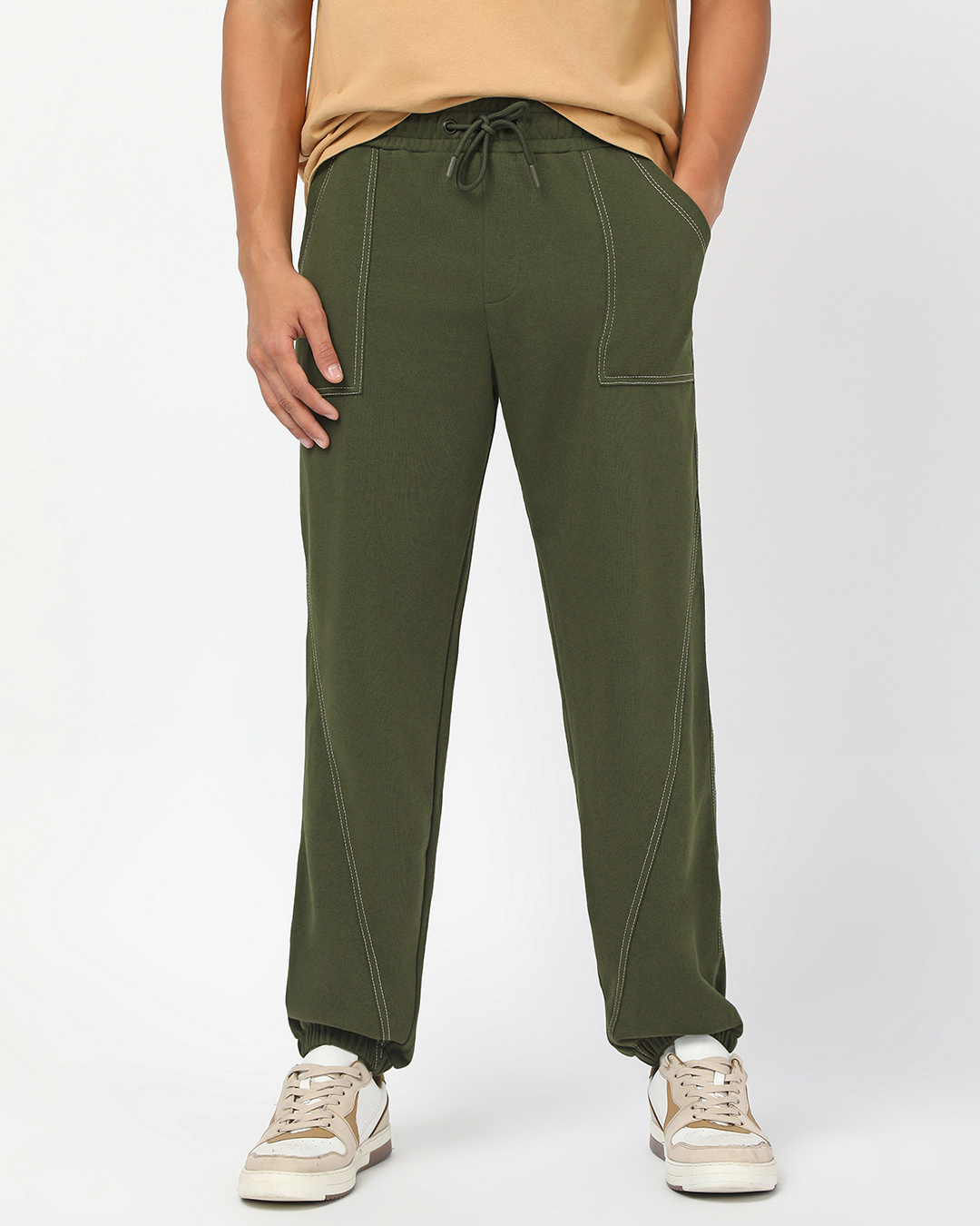 Shop Men's Moss Green Oversized Joggers-Back