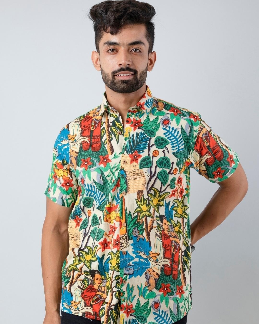 Shop Men's Multicolor All Over Flowers & Leaves Printed Shirt-Back