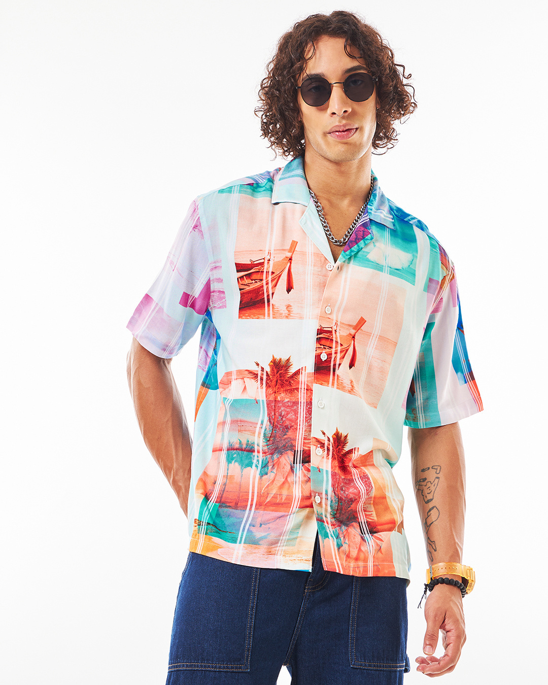 Shop Men's Multicolor All Over Printed Oversized Shirt-Back
