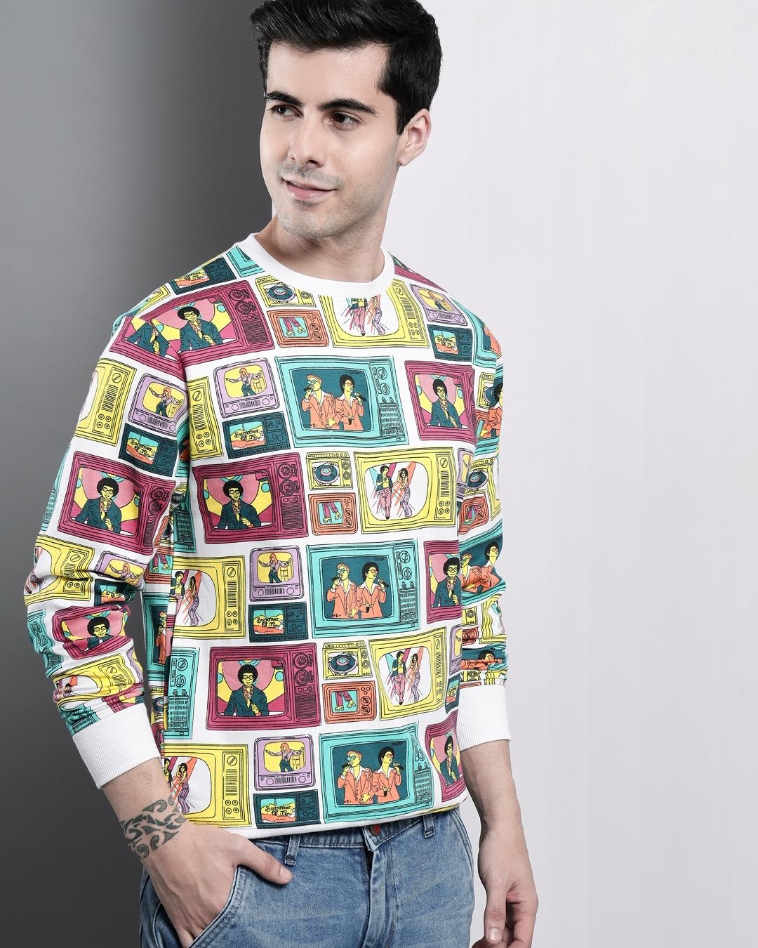 Shop Men's Multicolor Graphic Printed Sweatshirt-Back