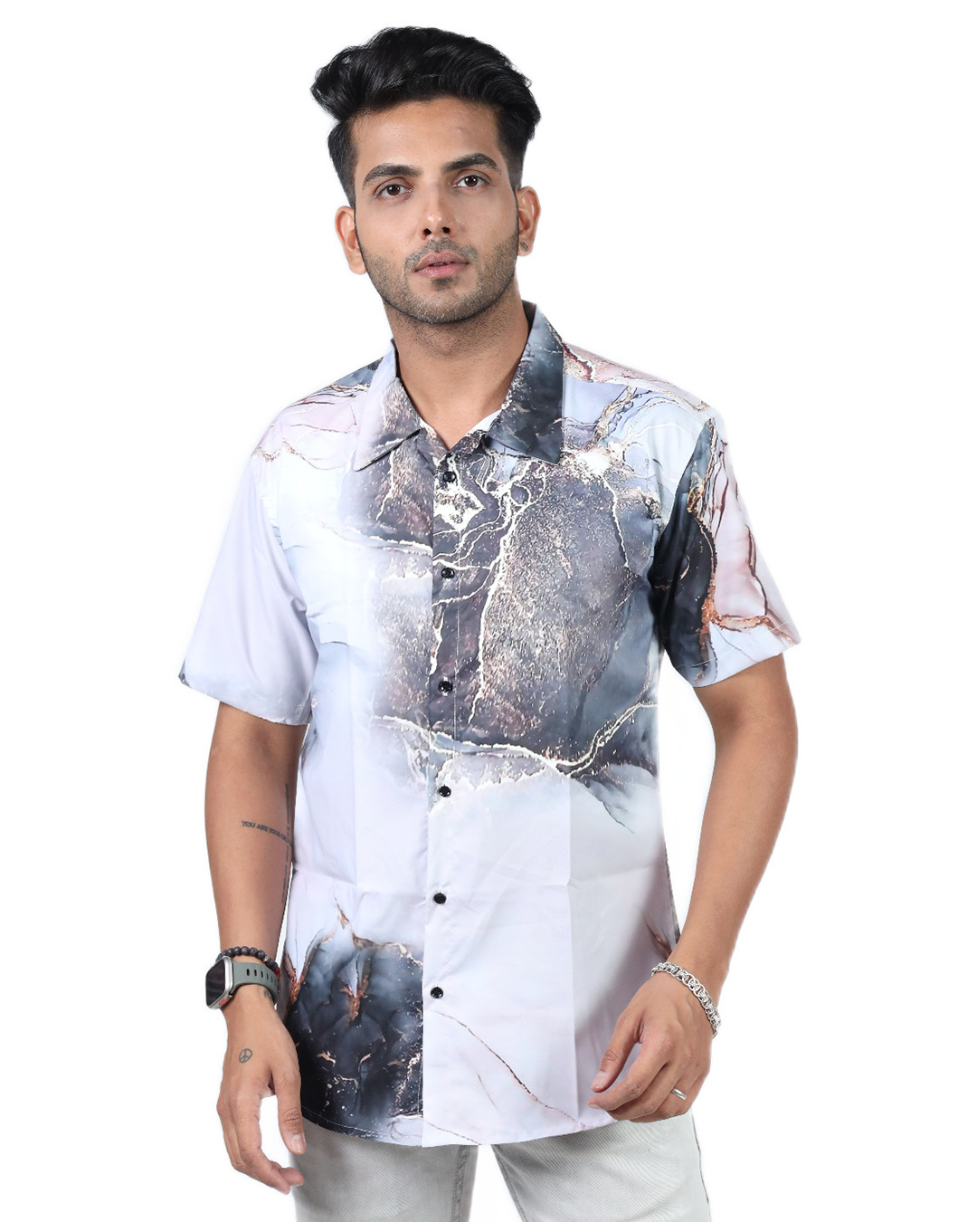 Mixed Red and Turquoise Marble Men's Short Sleeve Shirt