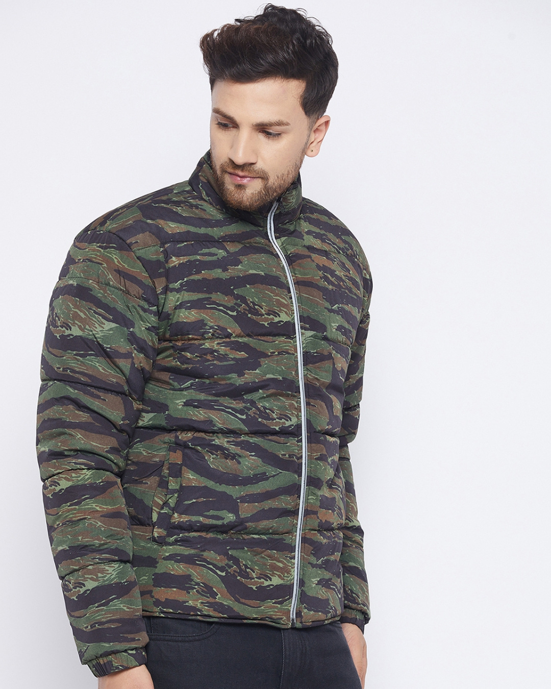 Shop Men's Multicolor Modern Camo Slim Fit Quilted Jacket-Back