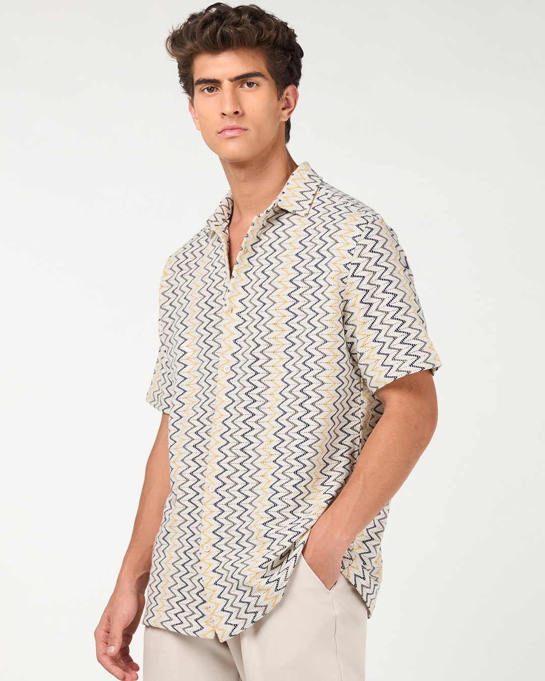 Shop Men's Off White Textured Oversized Shirt-Back