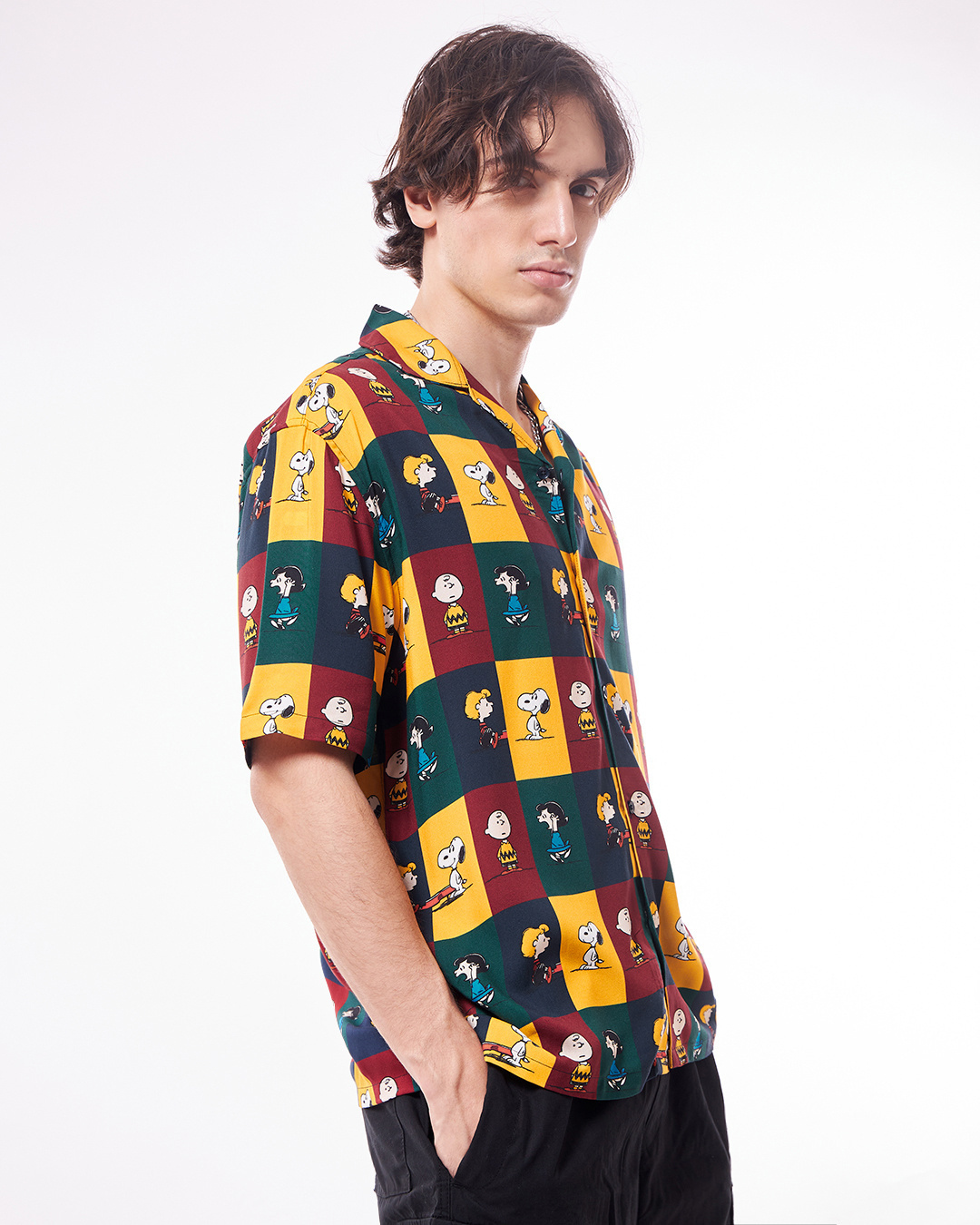 Shop Men's Multicolor Peanuts All Over Printed Oversized Shirt-Back