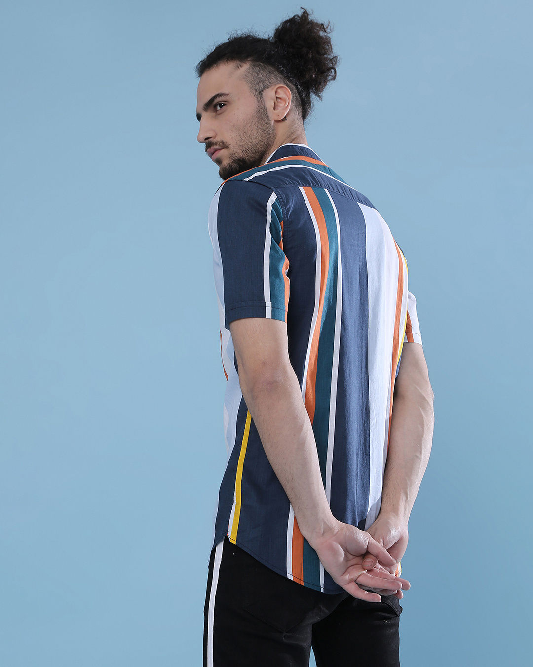 Shop Men's Multicolor Striped Regular Fit Shirt-Back
