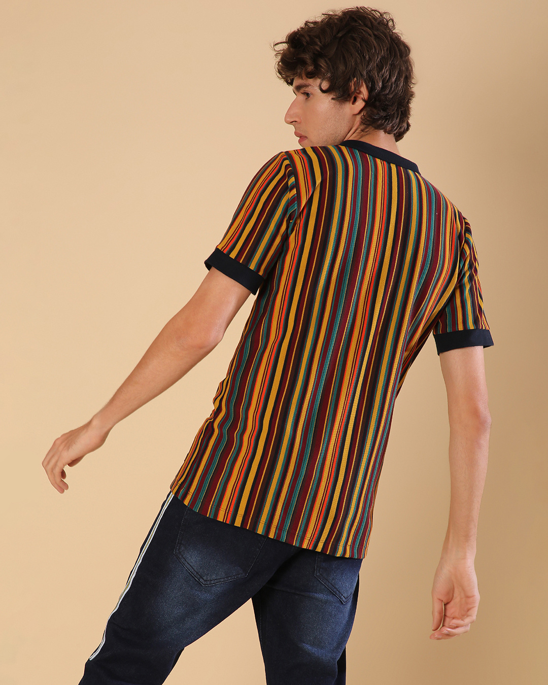 Shop Men's Multicolor Striped Regular Fit T-shirt-Back