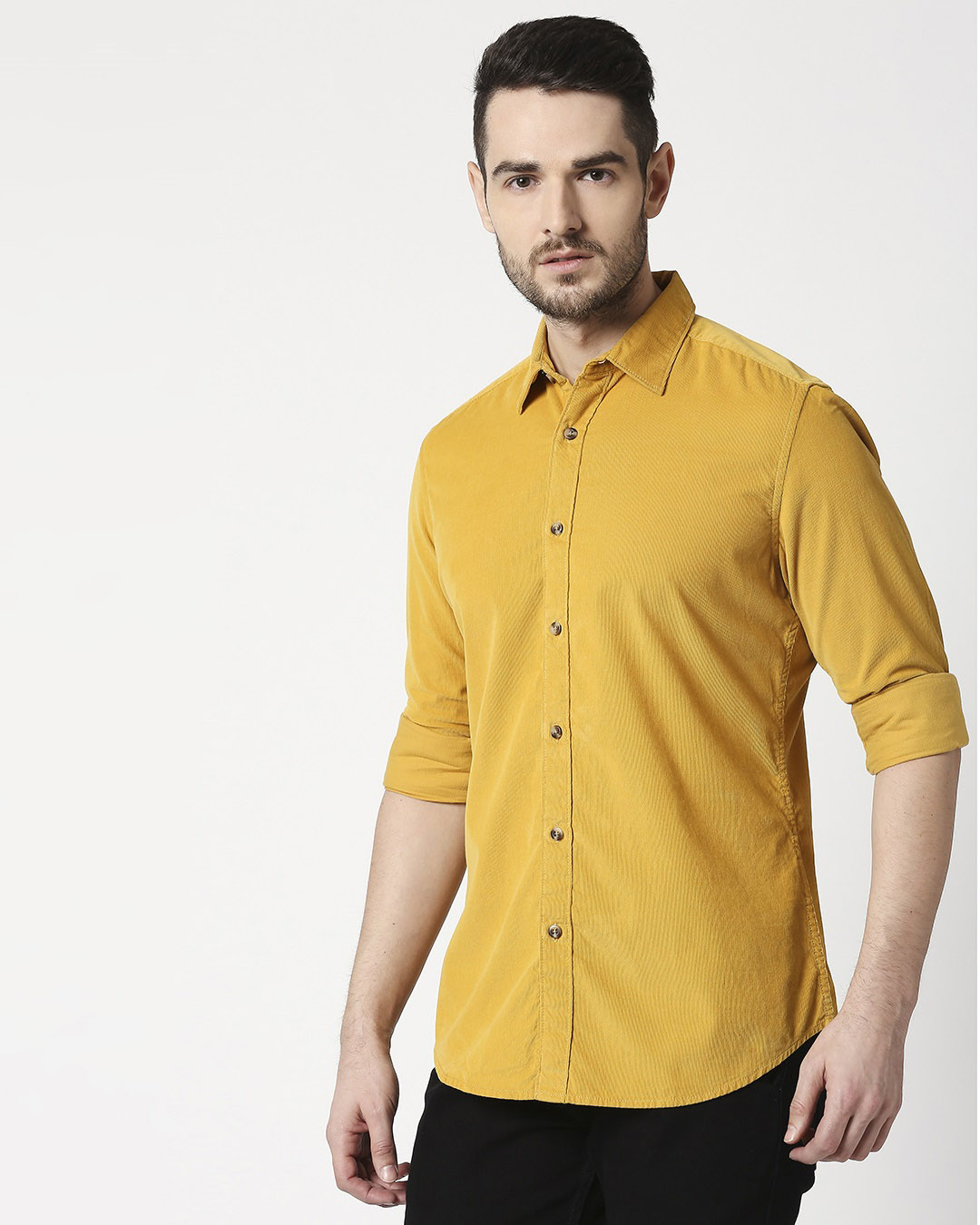 Shop Men's Mustard Casual Slim Fit Corduroy Shirt-Back
