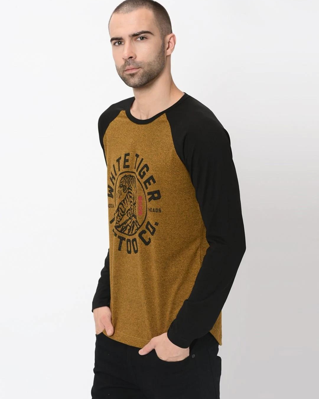 Shop Men's Mustard Color Block Slim Fit T-shirt-Back