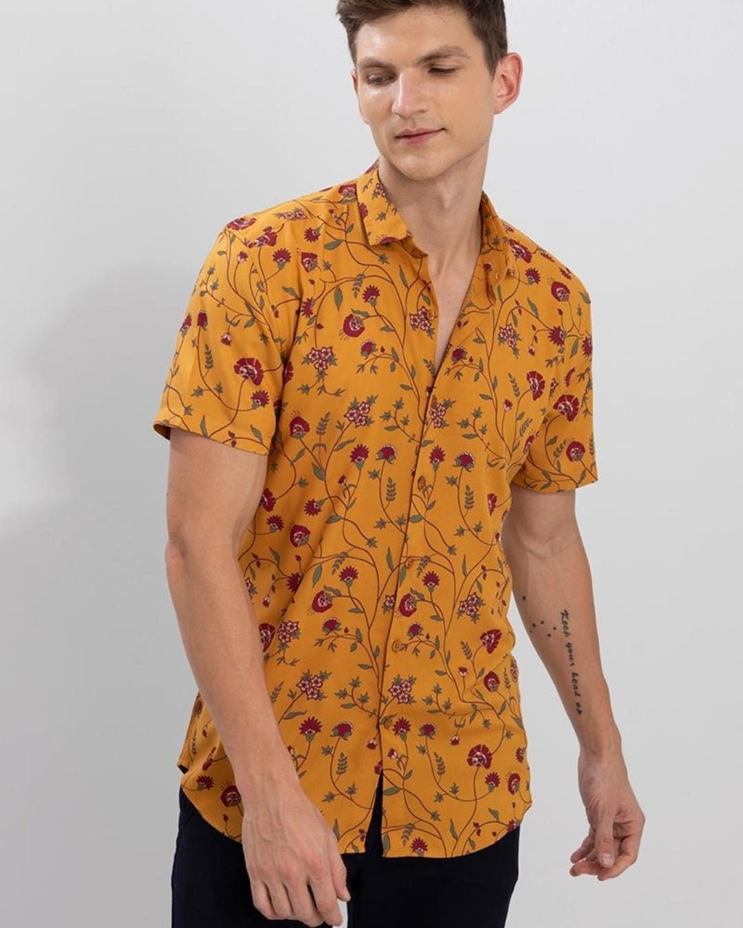 Buy Mens Mustard Daisy Floral Printed Slim Fit Shirt Online At Bewakoof 0271