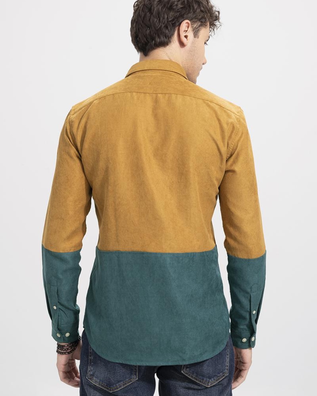 Buy Men's Mustard Half & Half Color Block Slim Fit Shirt for Men Yellow