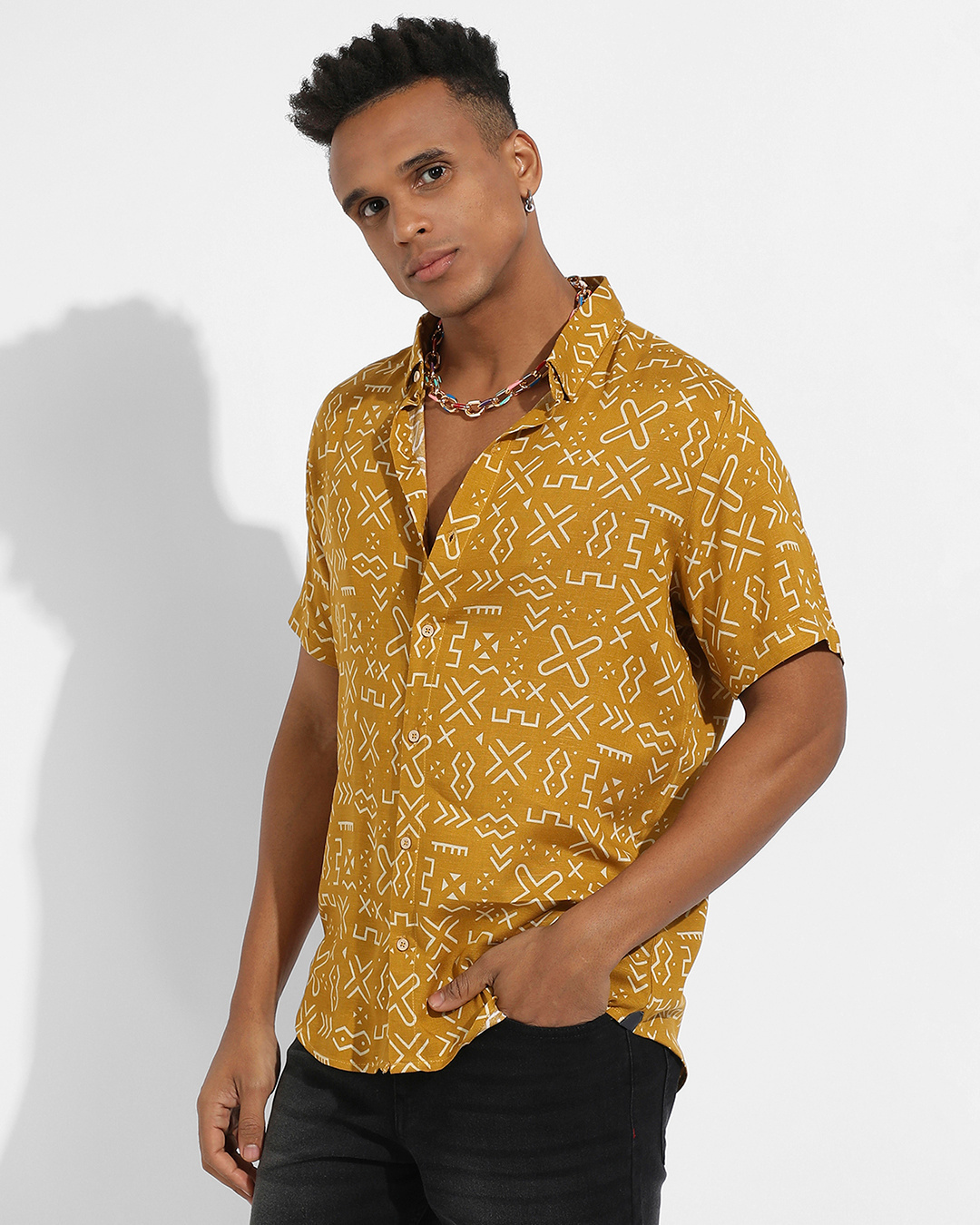 Shop Men's Mustard Yellow All Over Printed Shirt-Back