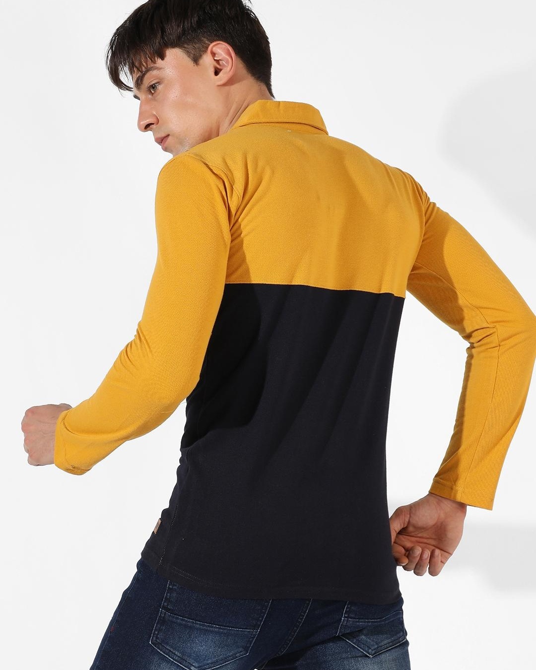 Shop Men's Mustard Yellow Color Block Shirt-Back