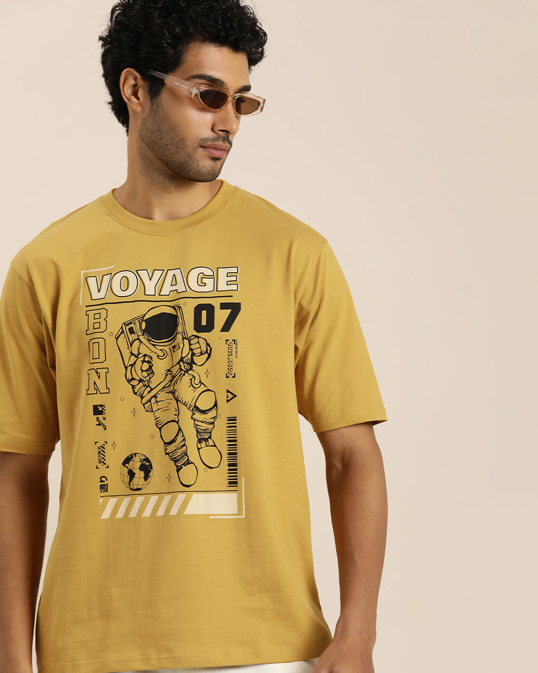 Buy Men's Mustard Yellow Graphic Printed Oversized Tshirt Online at