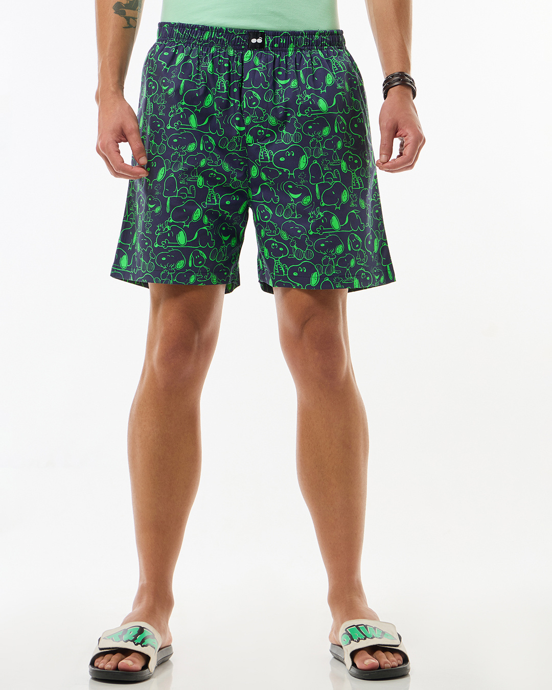 Shop Men's Navy Blue Snoopy All Over Printed Boxers-Back