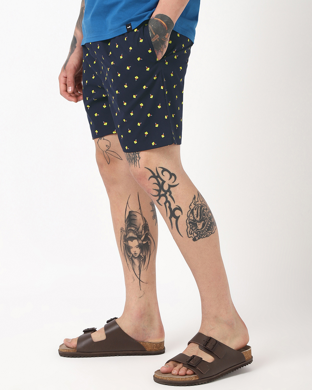 Shop Men's Navy Blue All Over Printed Boxers-Back