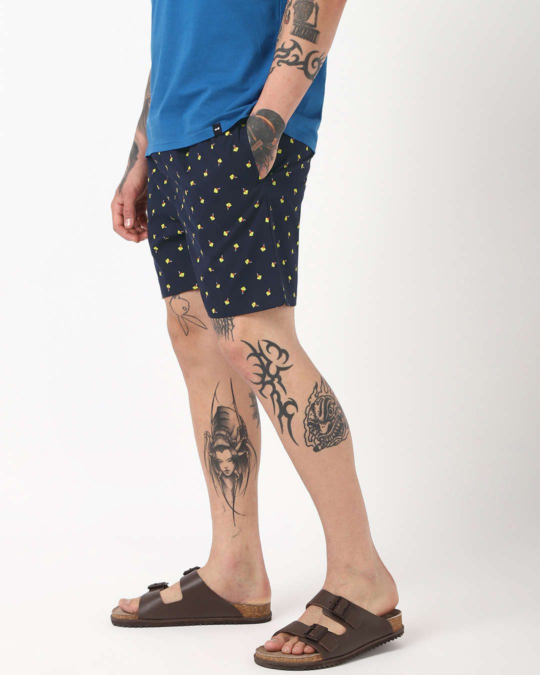 Shop Men's Navy Blue All Over Printed Boxers-Back