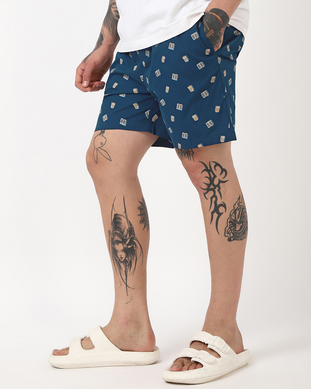 Shop Men's Navy Blue All Over Printed Boxers-Back