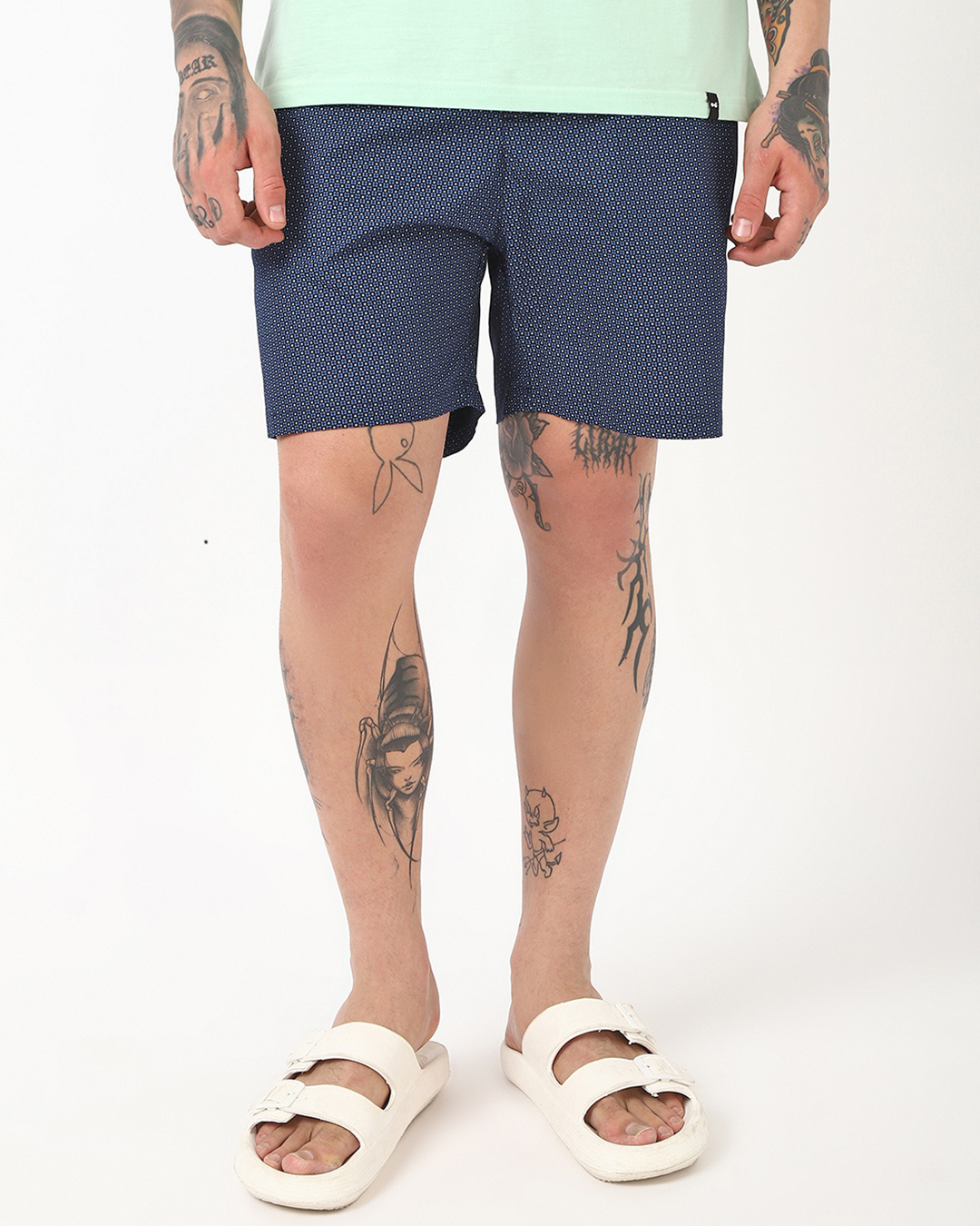 Shop Men's Navy Blue All Over Printed Boxers-Back