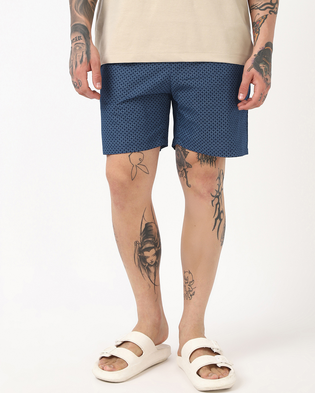 Shop Men's Navy Blue All Over Printed Boxers-Back