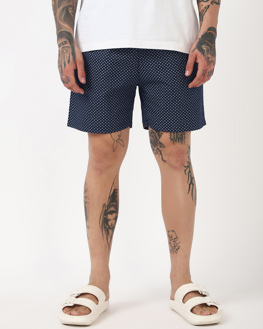 Shop Men's Navy Blue All Over Printed Boxers-Back