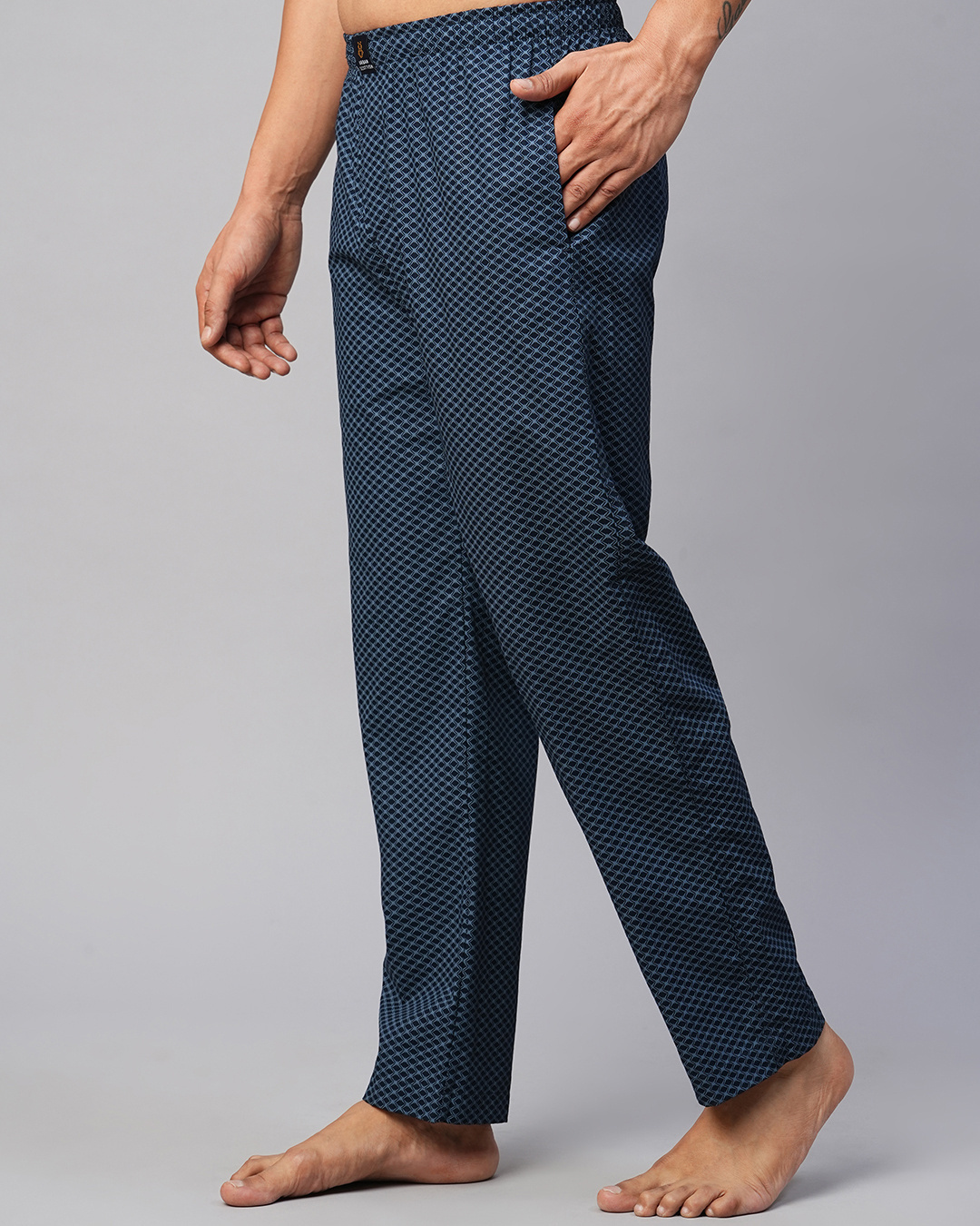 Shop Men's Navy Blue All Over Printed Pyjamas-Back
