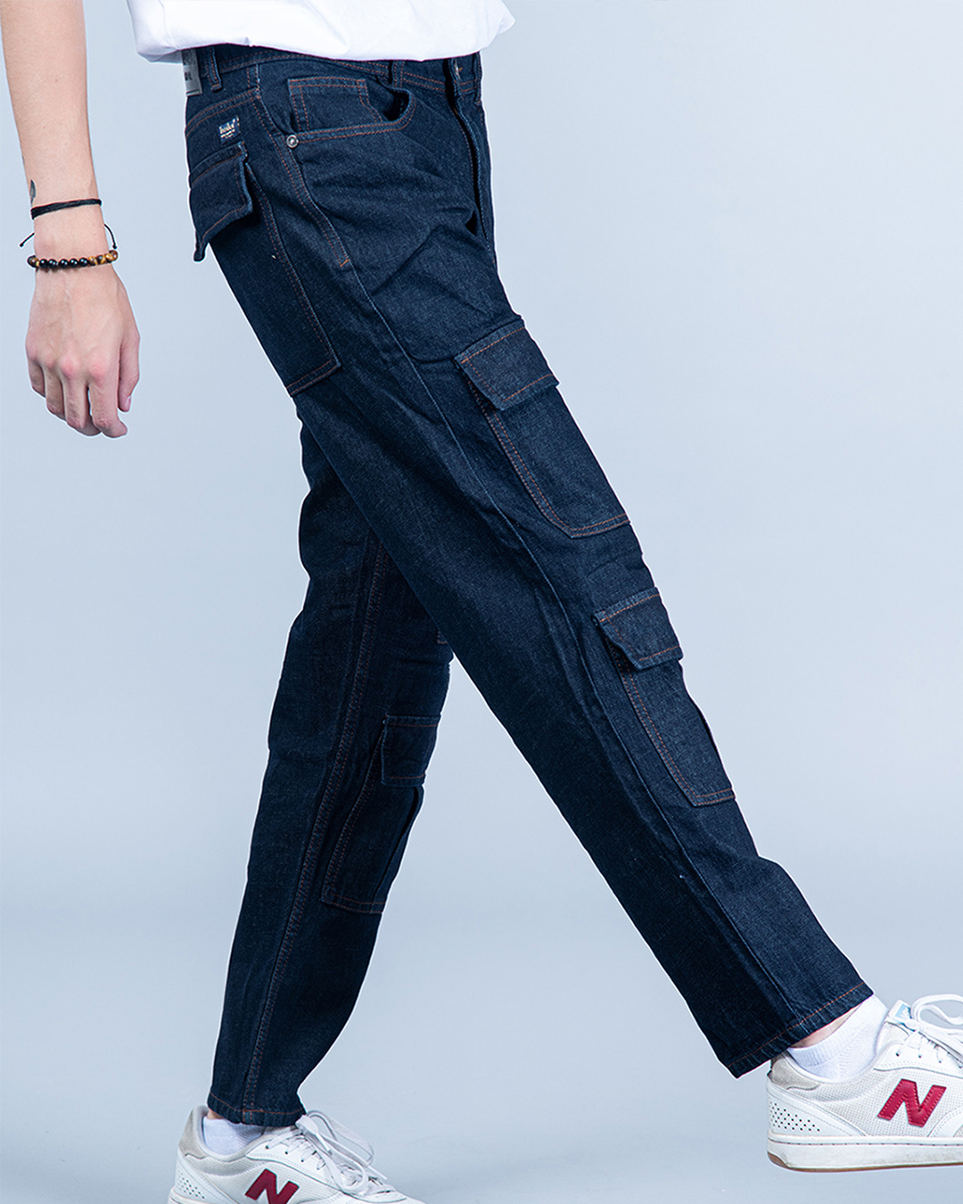 Buy Men's Navy Blue Baggy Fit Cargo Jeans Online at Bewakoof