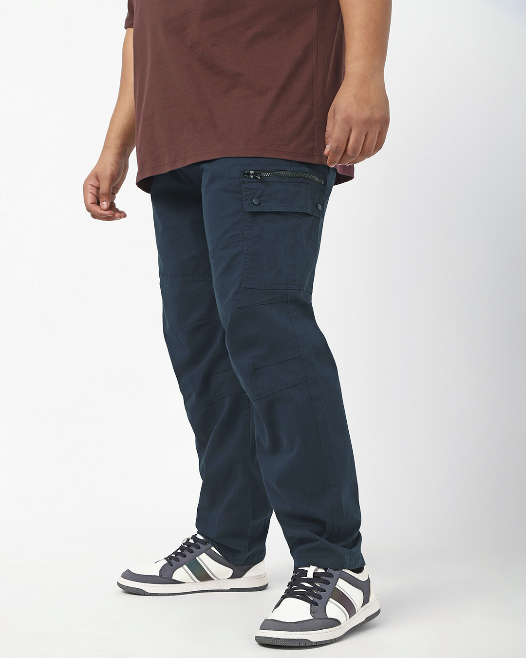 Shop Men's Navy Blue Baggy Oversized Plus Size Cargo Pants-Back