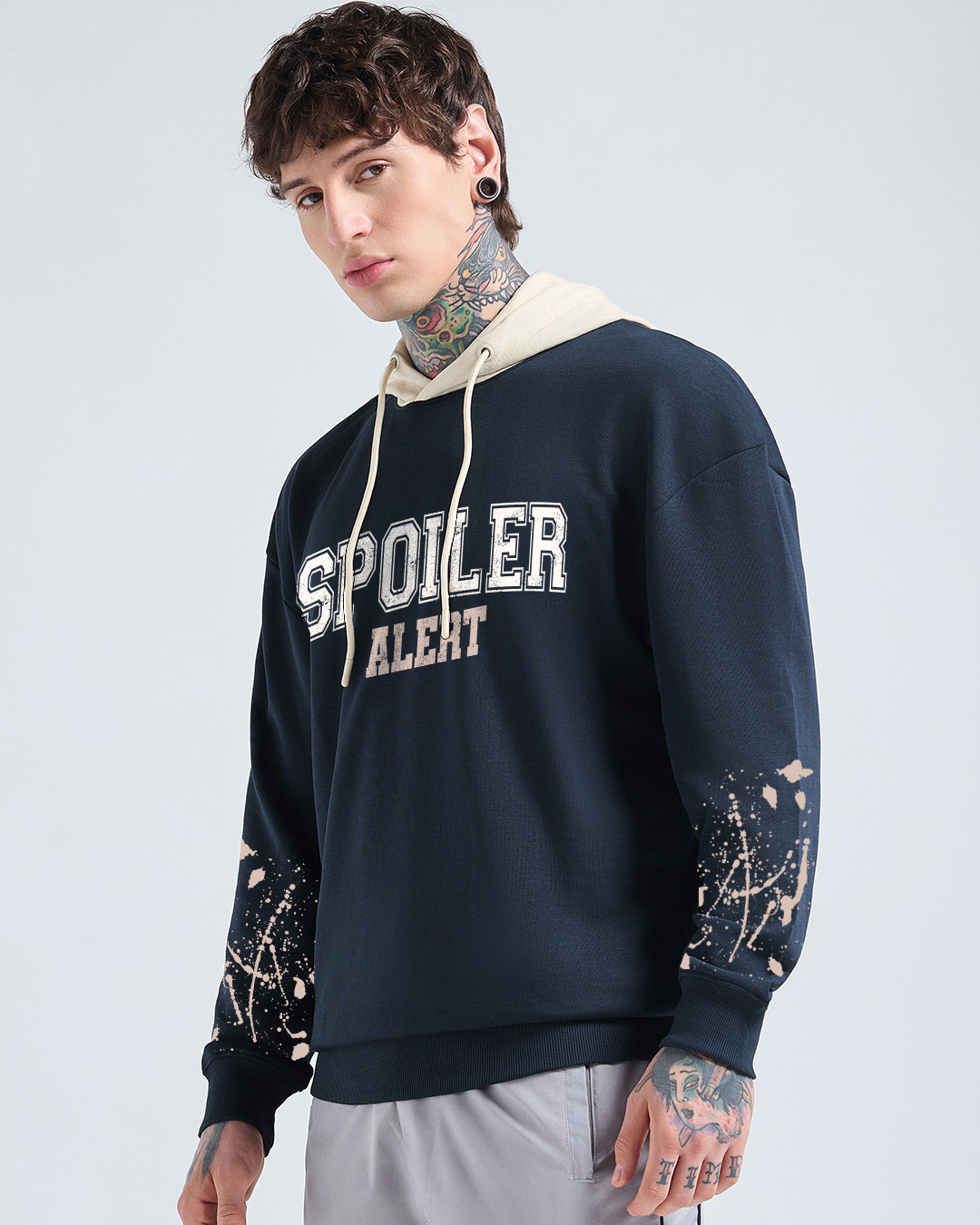 Shop Men's Navy Blue Spoiler Alert Typography Oversized Hoodies-Back