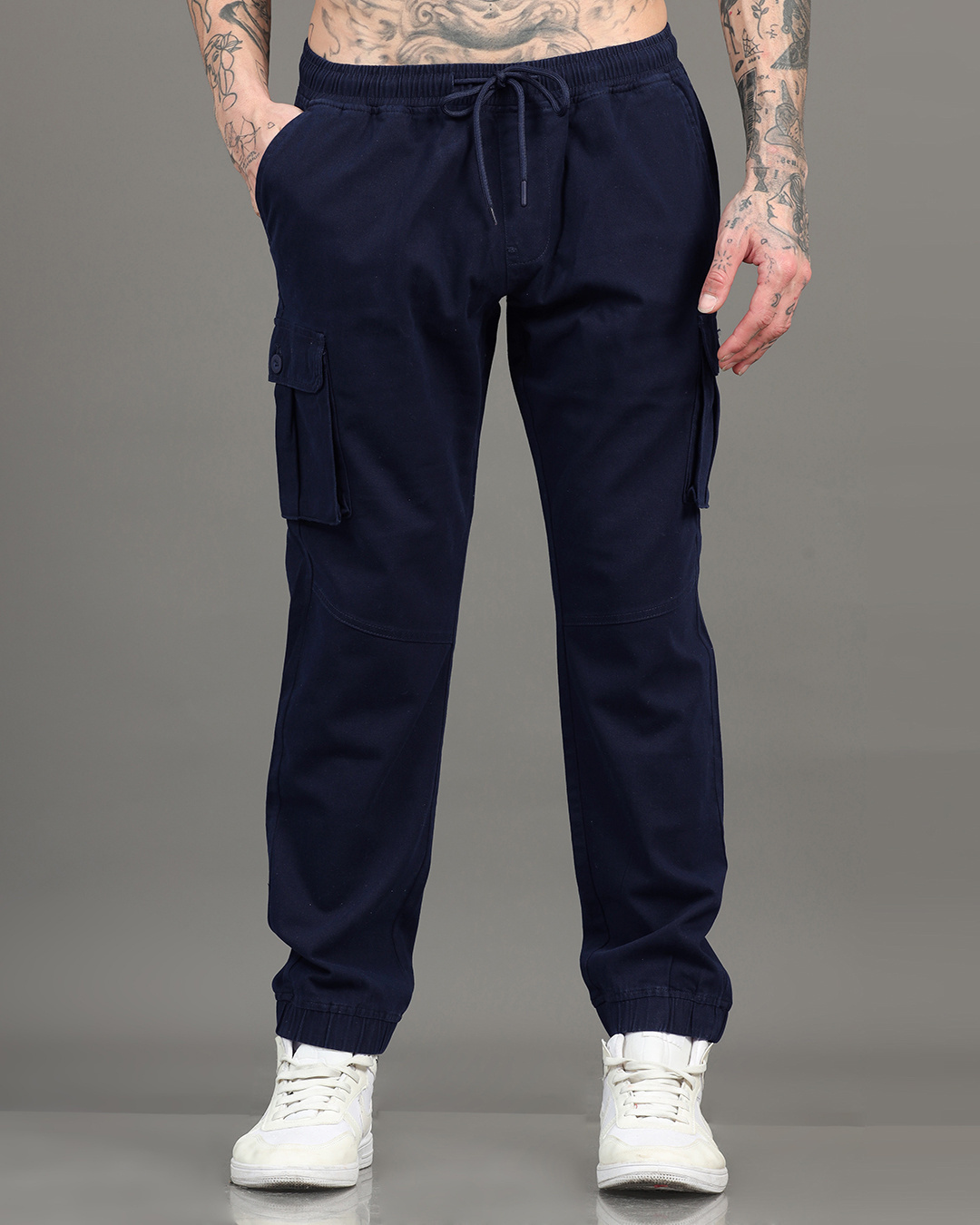 Shop Men's Navy Blue Cargo Jogger Pants-Back