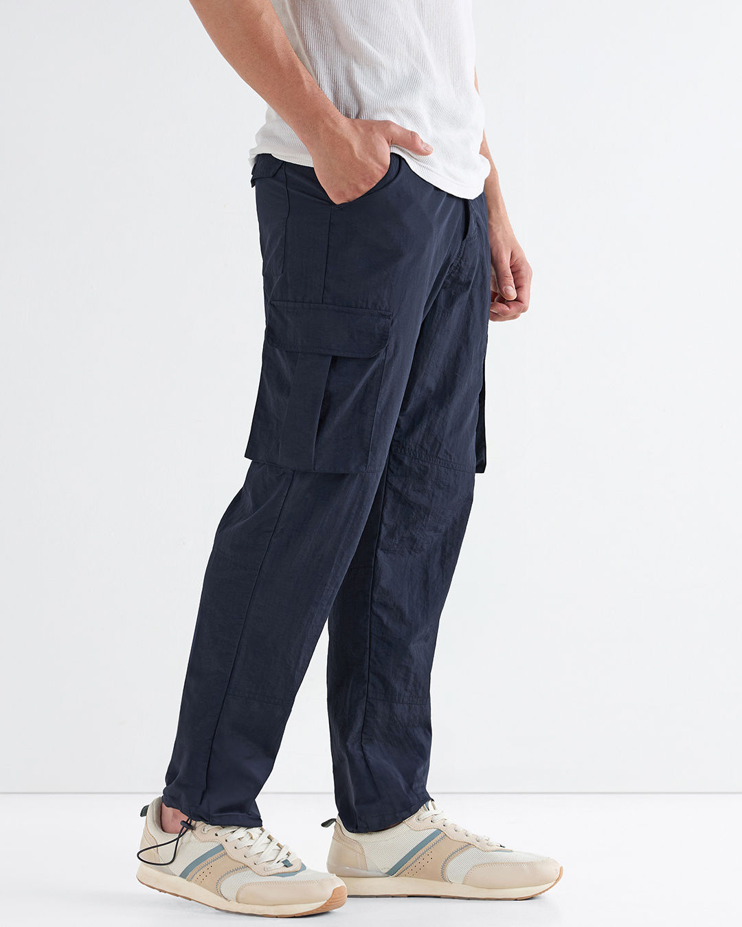 Shop Men's Navy Blue Cargo Nylon Parachute Pants-Back
