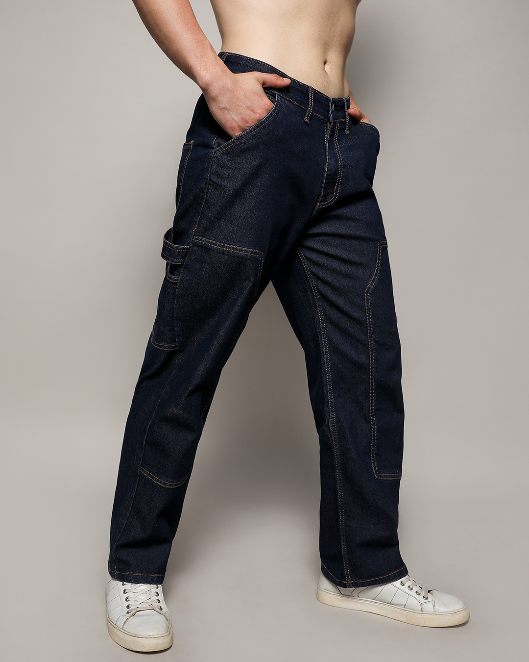 Shop Men's Navy Blue Relaxed Fit Carpenter Jeans-Back