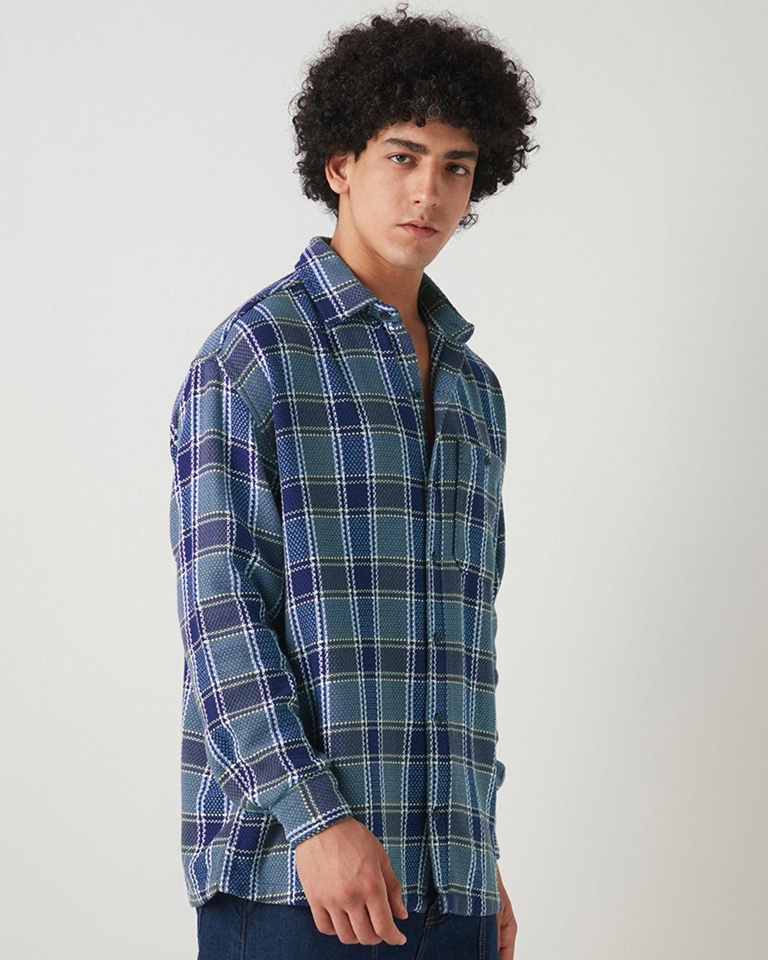 Shop Men's Navy Blue Checked Oversized Shirt-Back