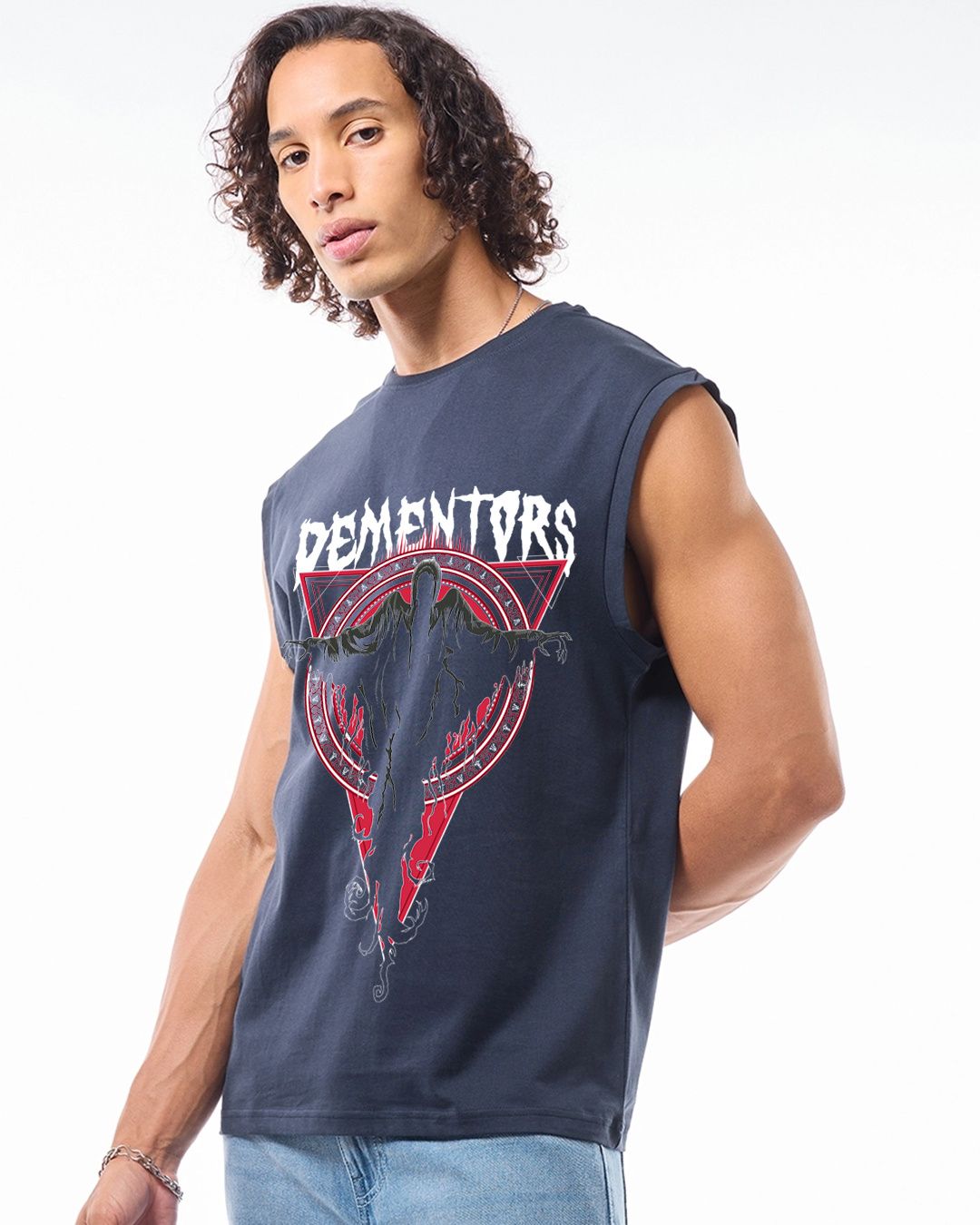 Shop Men's Navy Blue Dementors Graphic Printed Boxy Fit Vest-Back