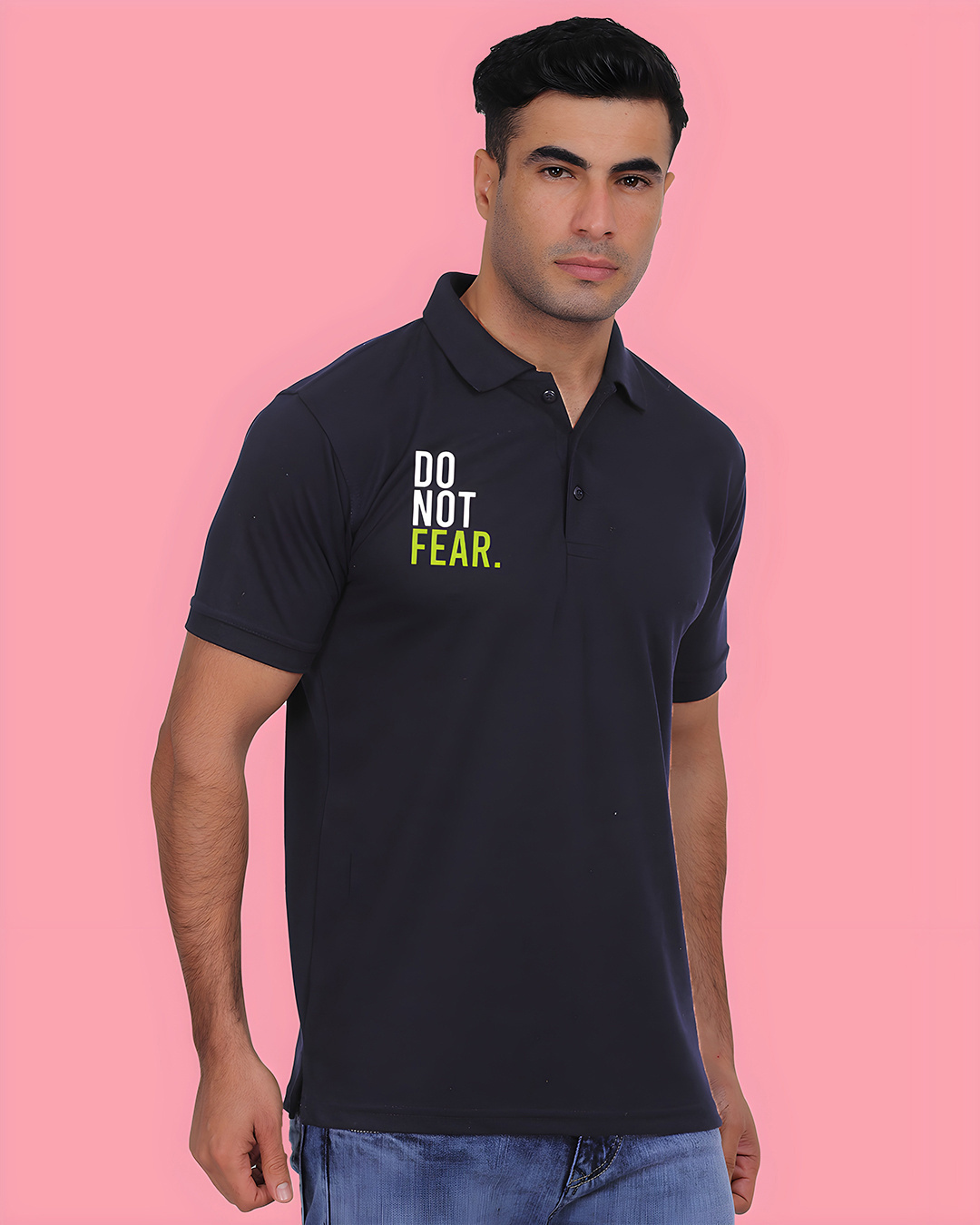 Shop Men's Navy Blue Do Not Fear Printed T-shirt-Back